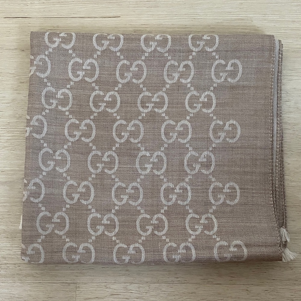 Gucci Light Brown Monogram Scarf Excellent Condition